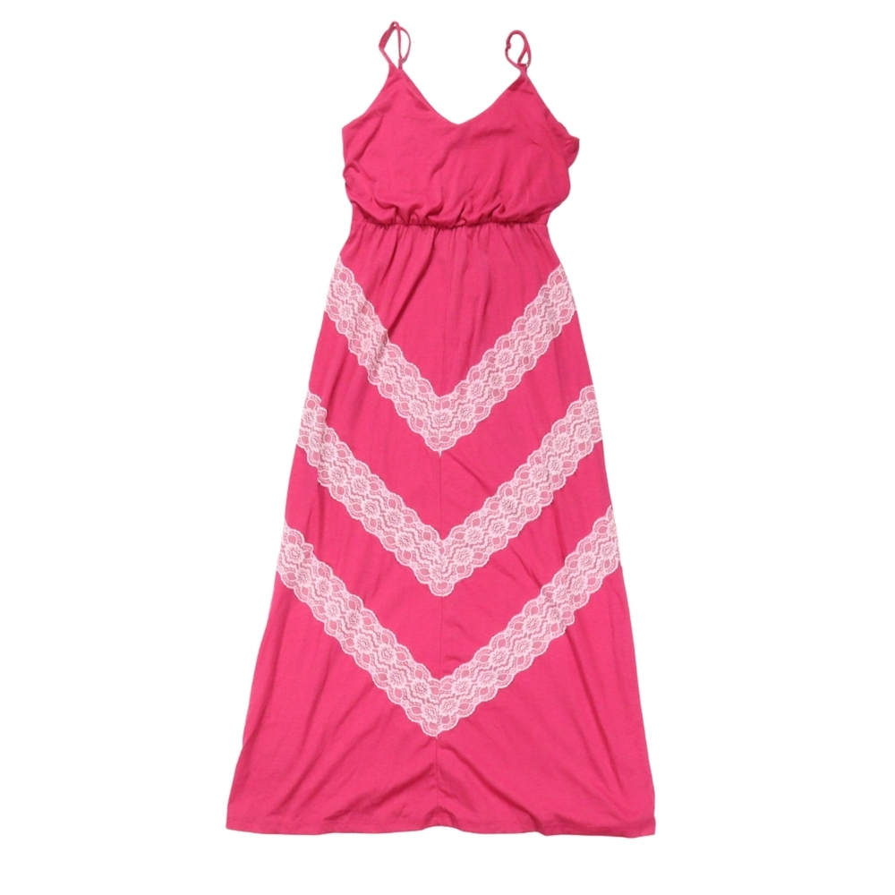 Love Delirious Los Angeles Dress Maxi Pink V-neck Sleeveles Lace Accent Size  M